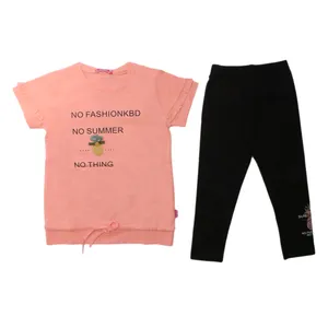 ست تی شرت و شلوار دخترانه مدل نوسامر آناناسی رنگ گلبهی