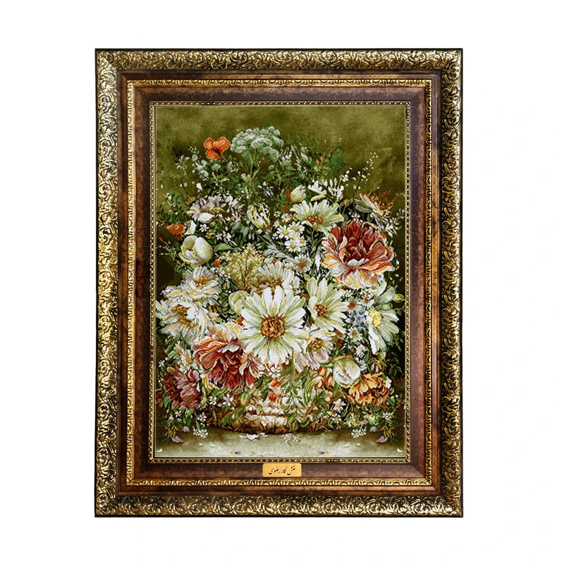 تابلو فرش ماشینی نقش نگار رضوی طرح گل کد 2141KH