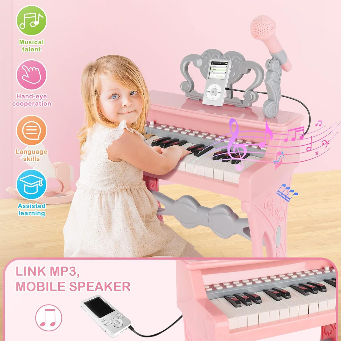 اسباب بازی موزیکال مدل پیانو پایه دار و میکروفون کد 32828 -  - 3