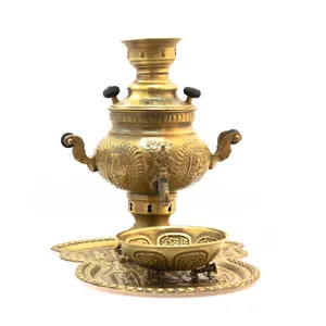 سرویس سماور ذغالی 3 پارچه برنجی مدل عدسی کد H-1250