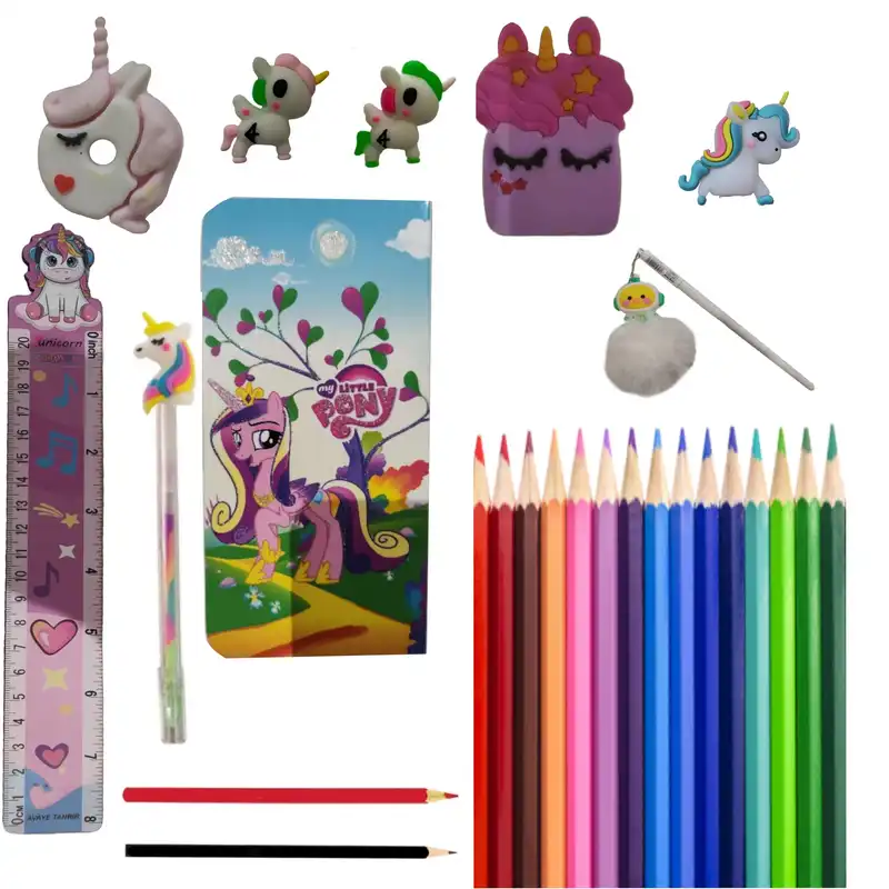 بسته لوازم تحریر مدل یونیکورن کد334 بسته 11 عددی