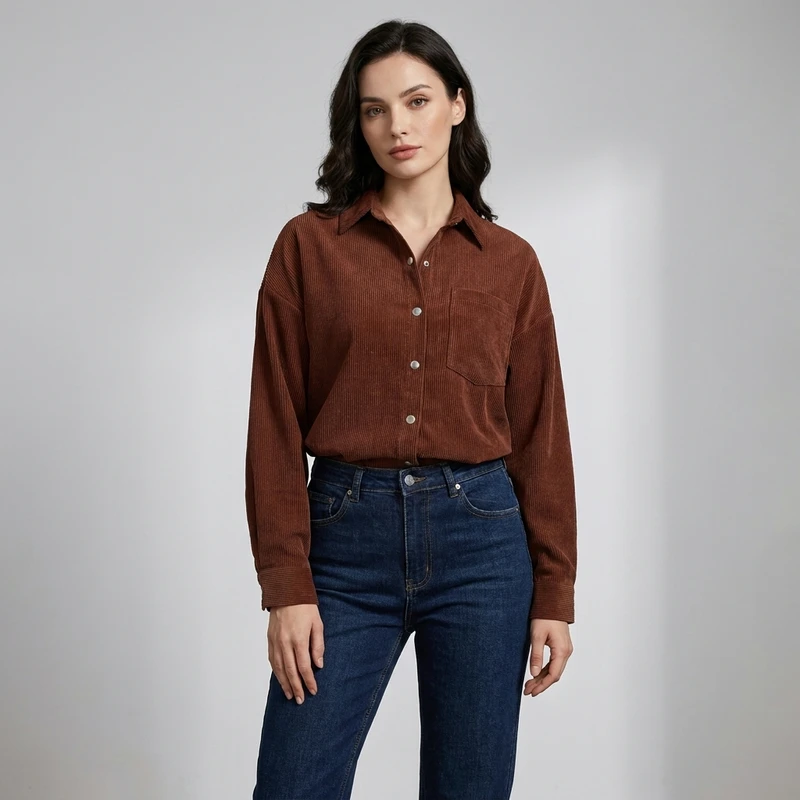 شومیز آستین بلند یقه برگردان زنانه مدل Chemise-CordNes-01