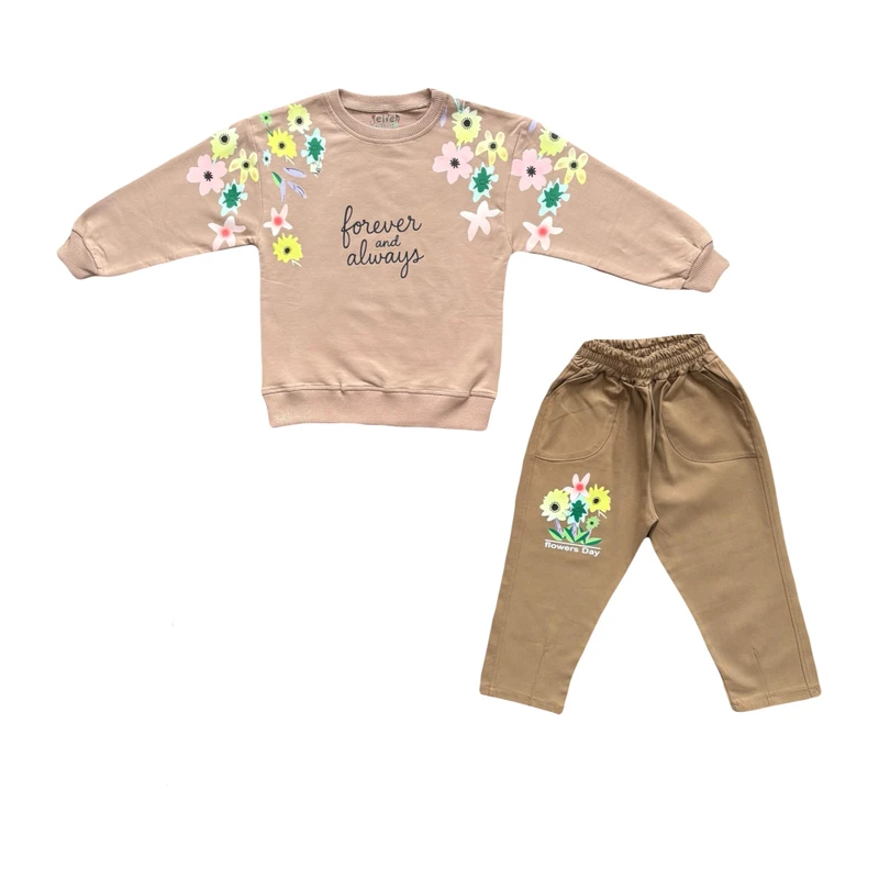 ست سویشرت و شلوار دخترانه مدل گل کد ۹۵