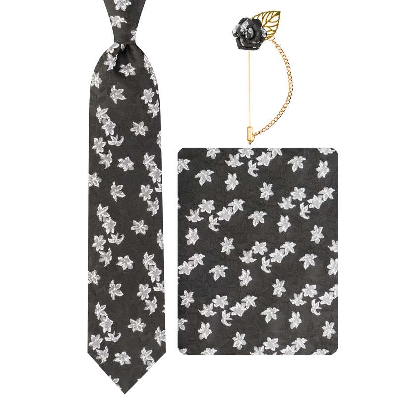 ست کراوات و دستمال جیب و گل کت مردانه جیان فرانکو روسی مدل GF-F1008RE-BK 