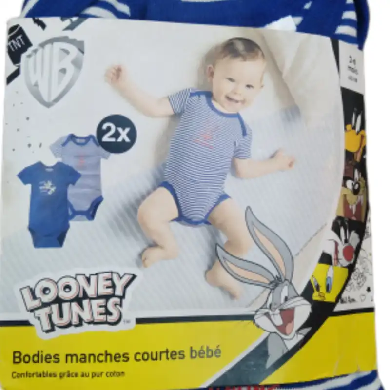 بادی آستین کوتاه نوزادی لونی تونز مدل b92345 بسته 2 عددی