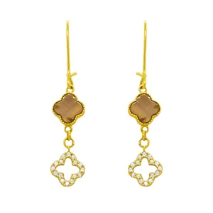 گوشواره طلا 18 عیار زنانه مدل شبدر و نکلیف T0014