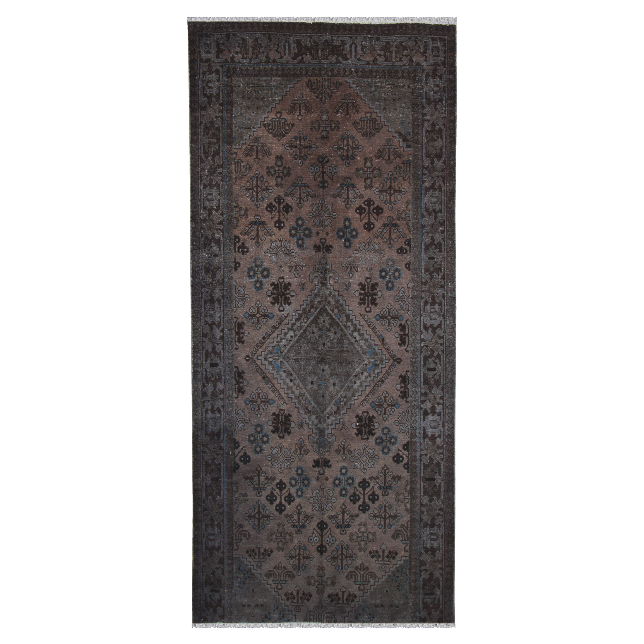 فرش دستبافت رنگ شده کناره طول سه متر طرح وینتیج کد 18187