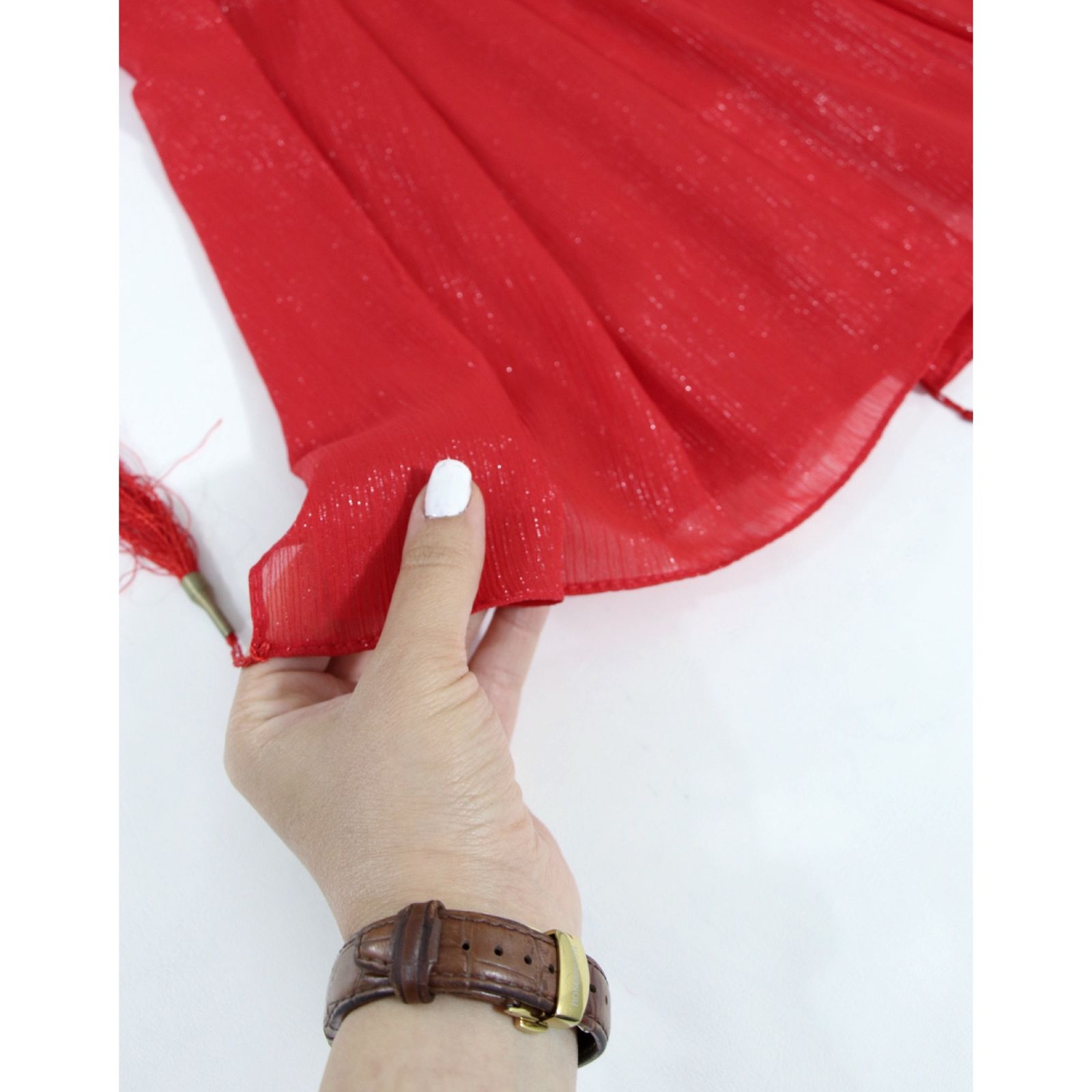 شال زنانه مدل حریر مجلسی لمه طرح ساده کریشه کد ana-2265 -  - 21