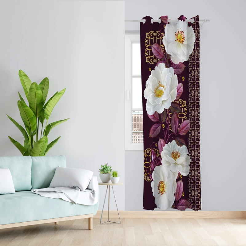 پرده طرح گل مدل مخمل پانچی کد 2617 z سایز 140x200 سانتی متر