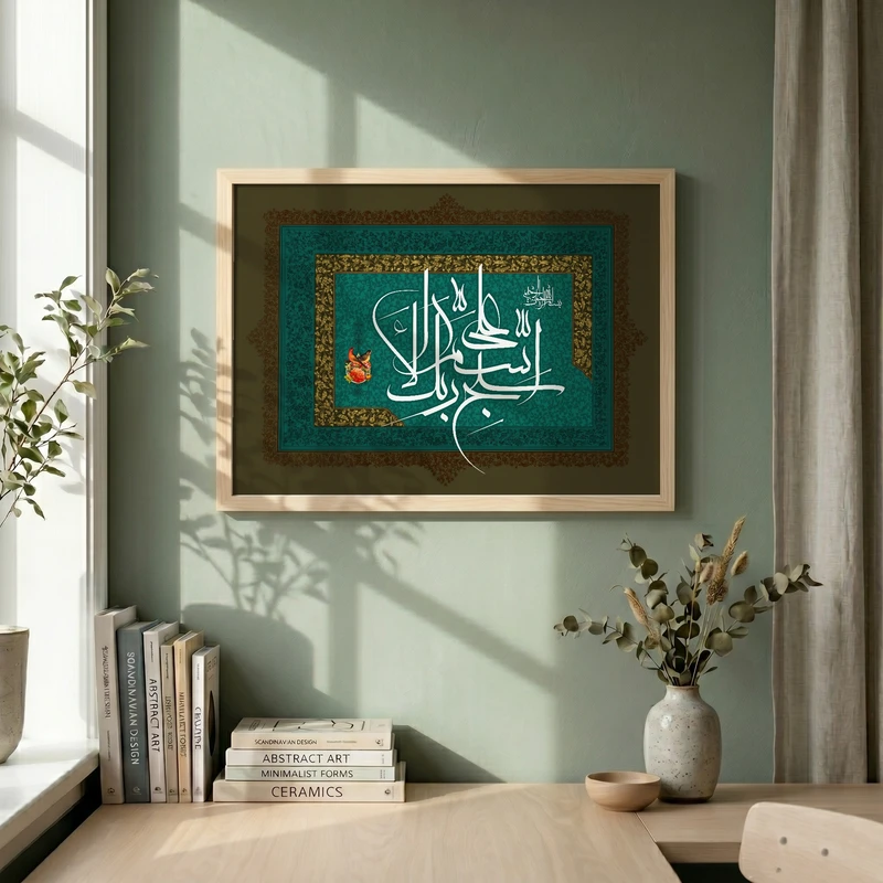 تابلو طرح قرآنی سبح اسم ربک الاعلی مدل G14652 فریم کرم روشن
