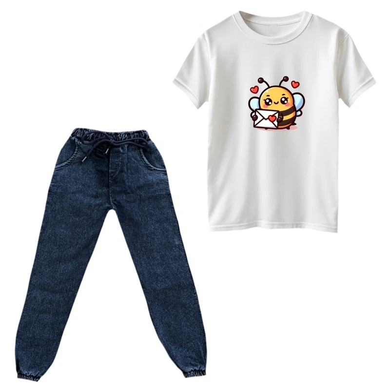 ست تی‌شرت و شلوار پسرانه مدل زنبوری کد 03 رنگ سفید