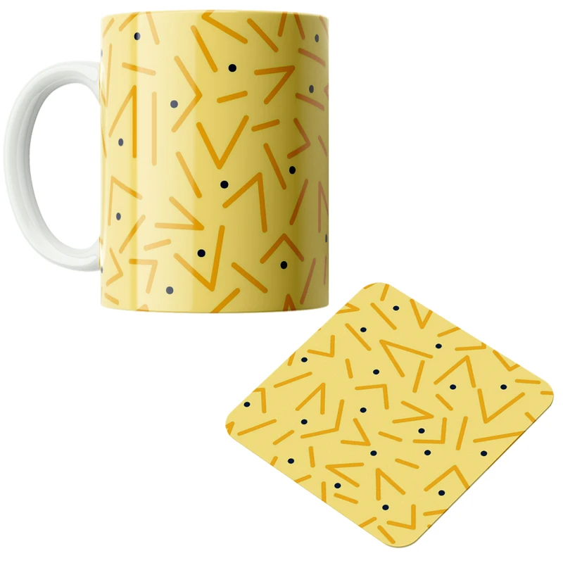 ماگ پاد آفرین مدل خطوط و نقاط کد DKC510 به همراه زیر لیوانی