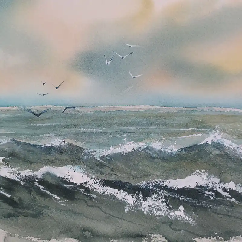 نقاشی آبرنگ طرح ساحل گیسوم کد 84