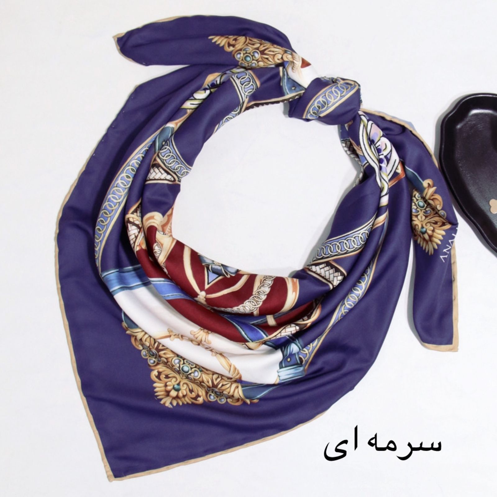 روسری زنانه آنالیا مدل ابریشم مجلسی دور دست دوز کد 9606 -  - 21