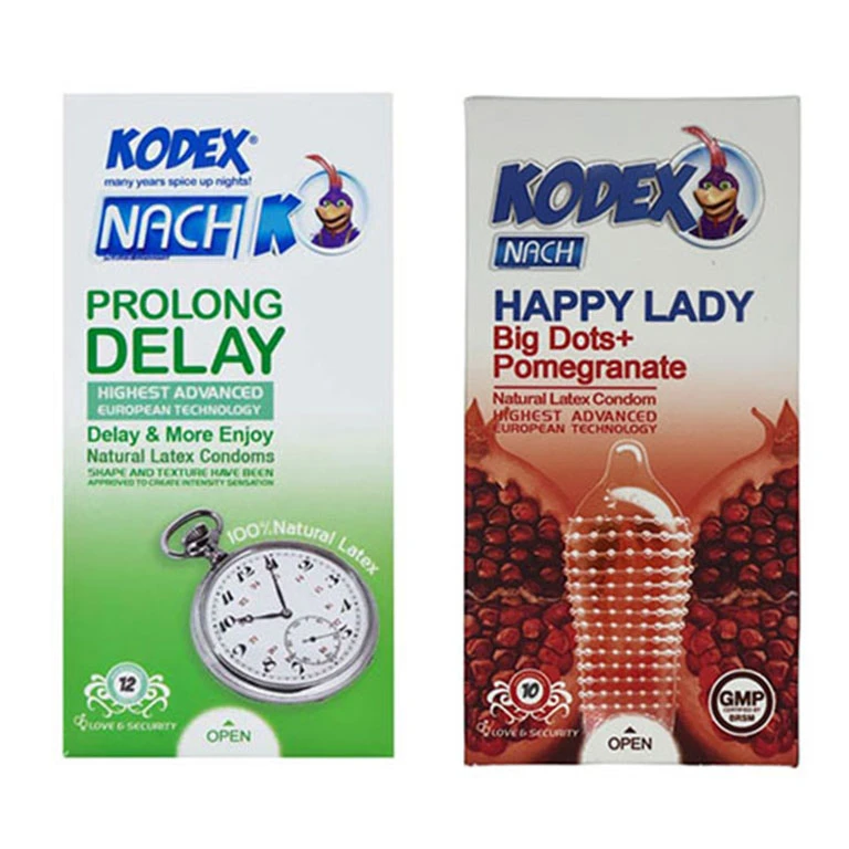 کاندوم ناچ کدکس مدل PROLONG DELAY بسته 12 عددی به همراه کاندوم ناچ کدکس مدل Happy lady بسته 10 عددی
