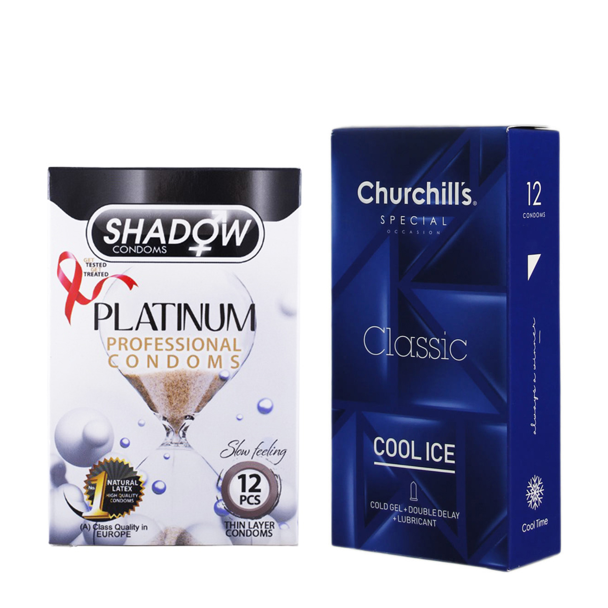 کاندوم چرچیلز مدل Cool Ice بسته 12 عددی به همراه کاندوم شادو مدل Platinum بسته 12 عددی