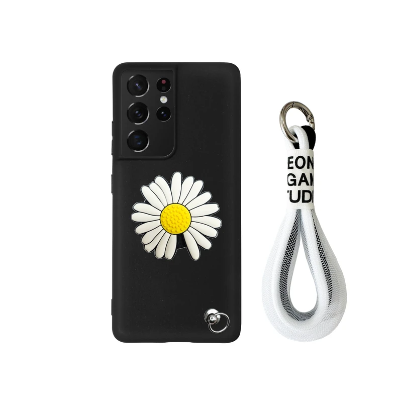 کاور قاب گوشی مدل فانتزی طرح گل مناسب برای گوشی موبایل سامسونگ Galaxy S21 Ultra به همراه پاپ سوکت و بند