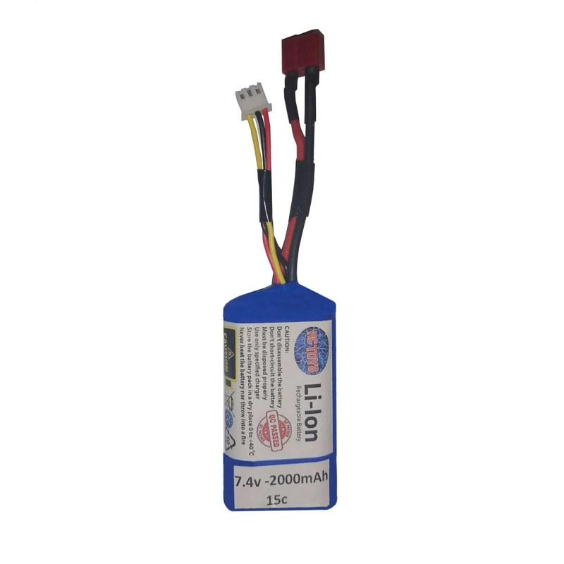 باتری ماشین آفرود آرسی تویز مدل 7.4ولت 2000 میلی آمپر 15سی تی کانکتور کد  RCT-BAT-7.4v-2000mAh-15C-T