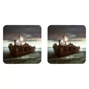 زیر لیوانی مدل Z1005 طرح نقاشی دریا و کشتی و فانوس و دختر بسته دو عددی