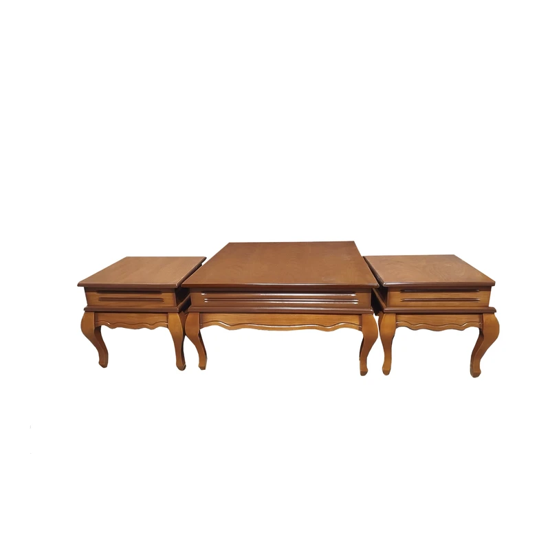 میز پذیرایی مربع با پایه چوب و صفحه MDF مدل کلاسیک KL100 مجموعه 3 عددی