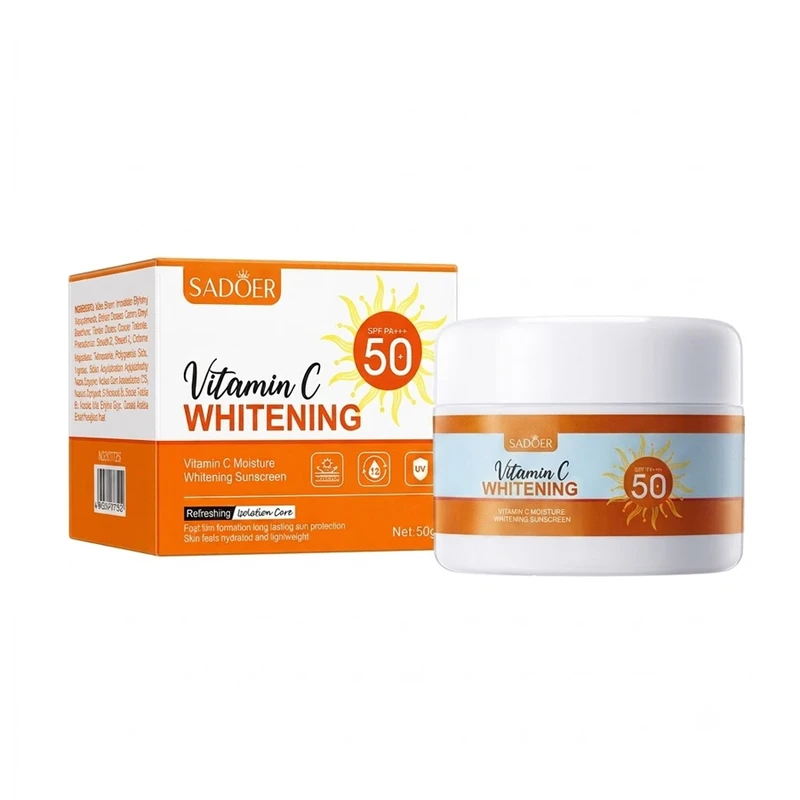 کرم ضد آفتاب بی‌رنگ دست، صورت سادور SPF 50 مدل Vitamin C ‌، محافظ +++UVA،UVB،PA، مناسب برای انواع پوست حجم ۵۰ میلی‌لیتر