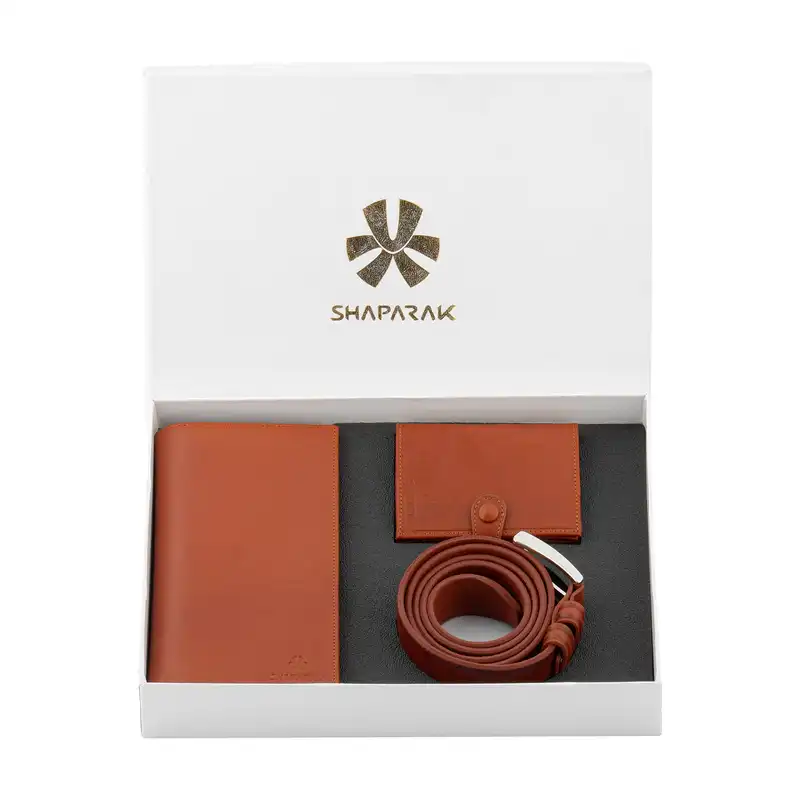 ست هدیه مردانه شاپرک مدل چرم طبیعی