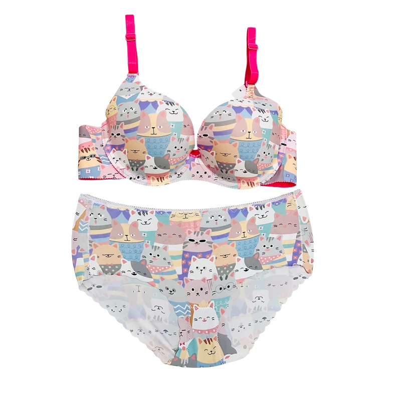 ست شورت و سوتین زنانه مدل اسفنجی لیزری طرح گربه 