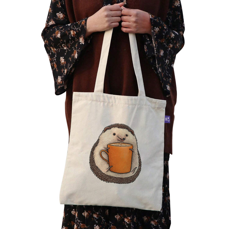 ساک خرید ترمه طراحان ایده مدل جوجه تیغی قهوه نوش کد cfp2155 - L