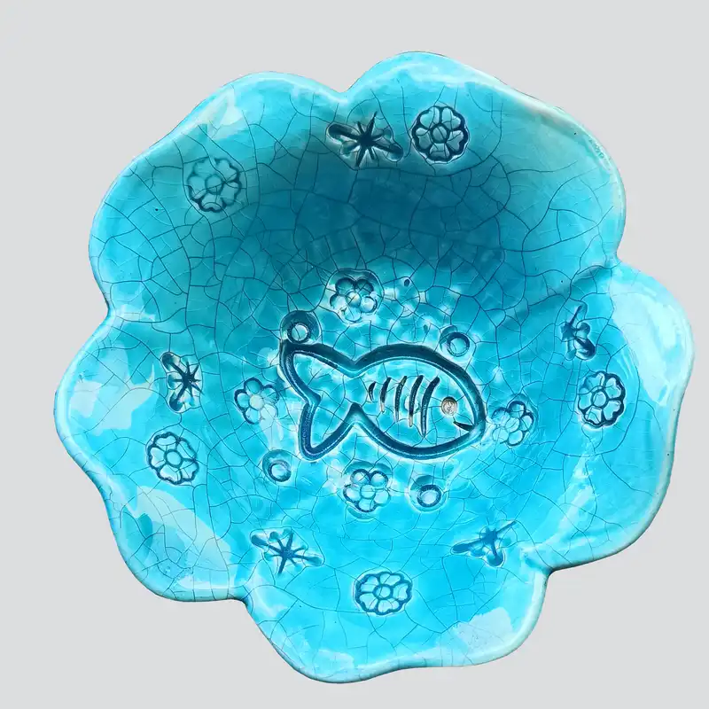کاسه سرامیکی مدل گل و ماهی کد BWL-L01