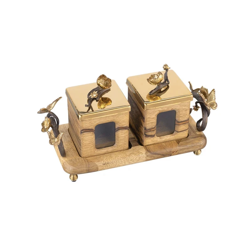 بانکه گلدکیش طرح باترفلای کد GK829830 مجموعه دو عددی به همراه سینی