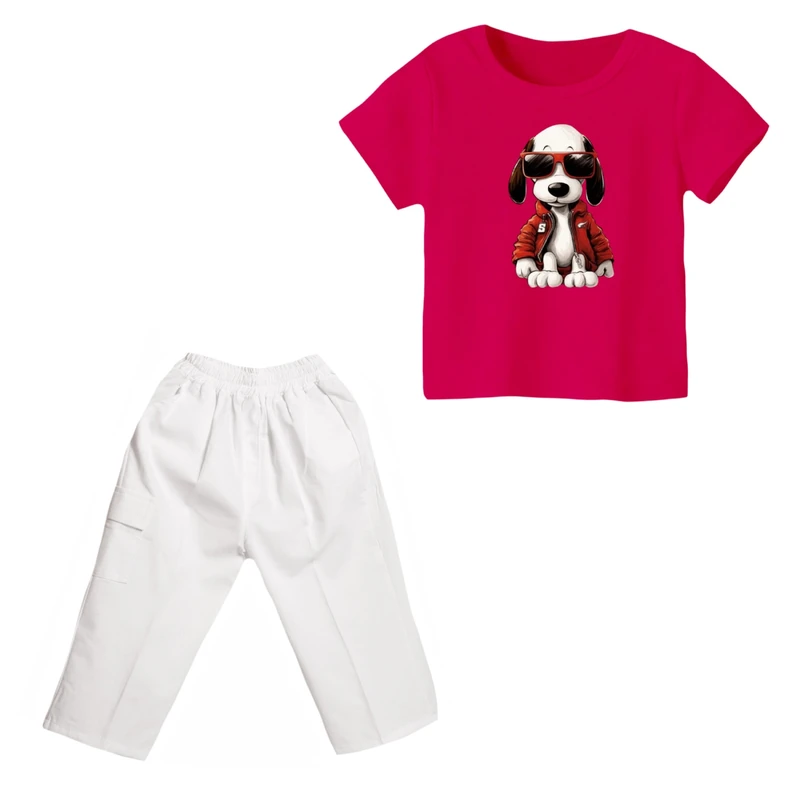 ست تی شرت و شلوارک دخترانه مدل اسنوپی کد ۹۵