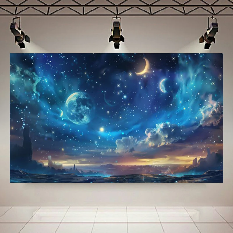 تابلو بوم طرح مخمل آسمان زیبا مدل شب پر ستاره کد AR305323