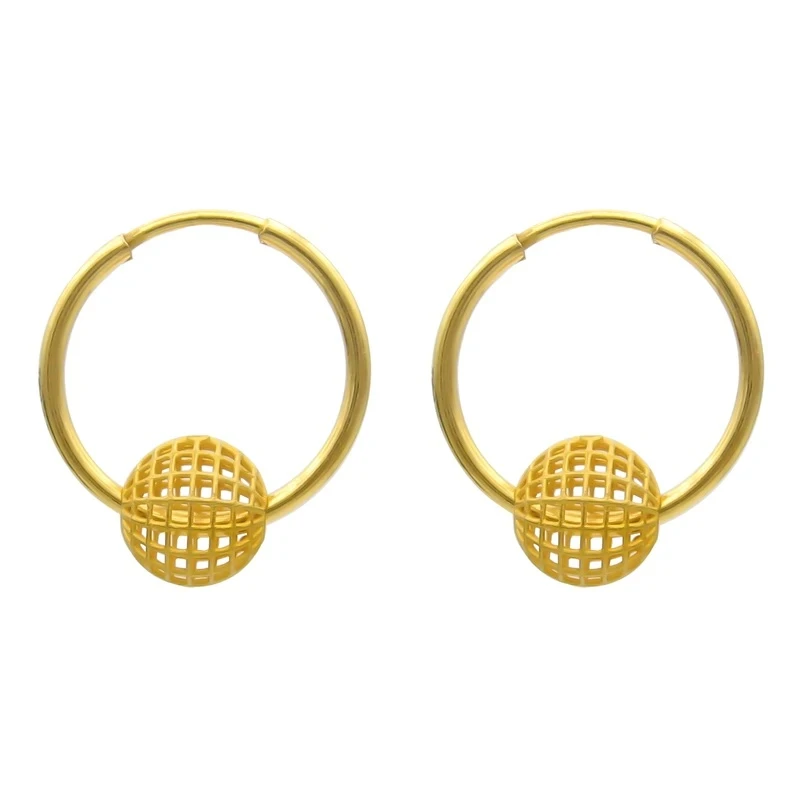 گوشواره طلا 18 عیار زنانه وی وی گلد گالری مدل گوی حلقه ای کد vg30