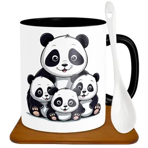 ماگ طرح پاندا مدل S1006 به همراه زیر لیوانی و قاشق