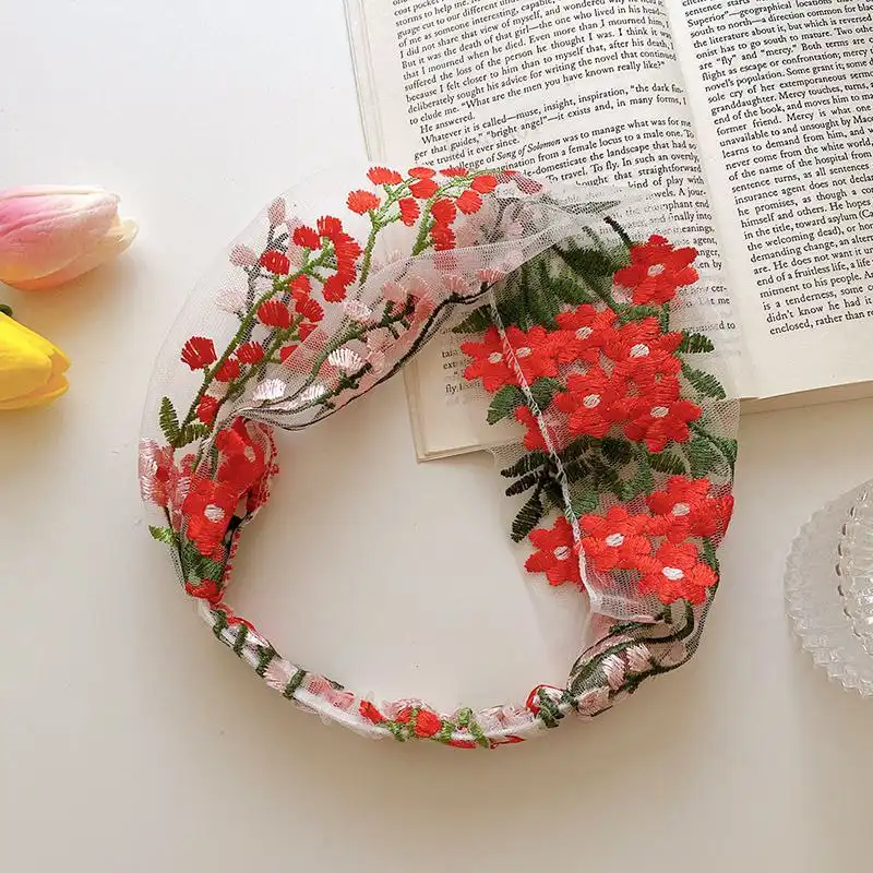 هدبند مو زنانه مدل گیپوری طرح شکوفه