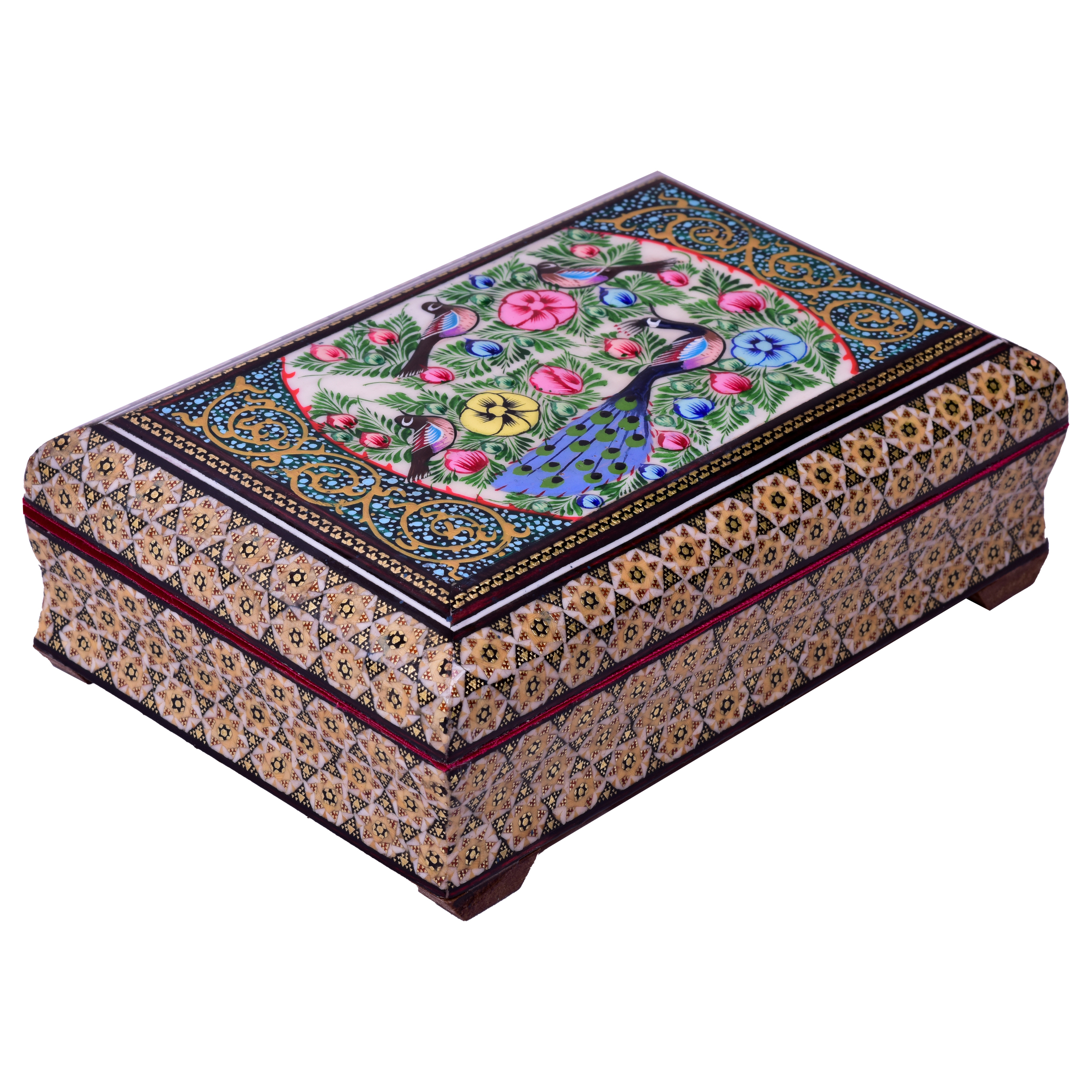 جعبه جواهرات خاتم کاری طرح گل و مرغ کد MT-2214