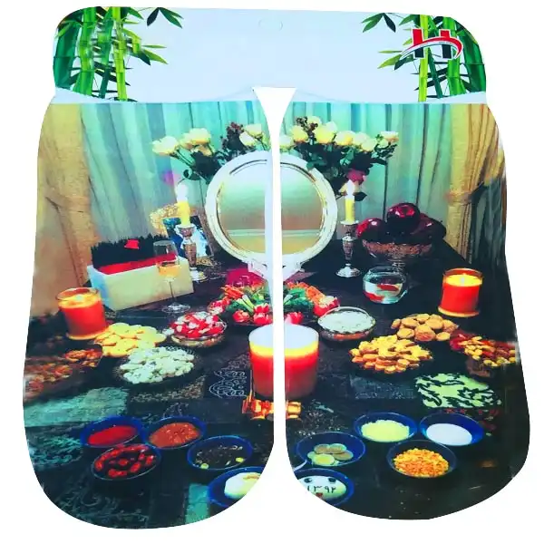 جوراب بچگانه مدل نوروز طرح هفت سین مجموعه 4 عددی