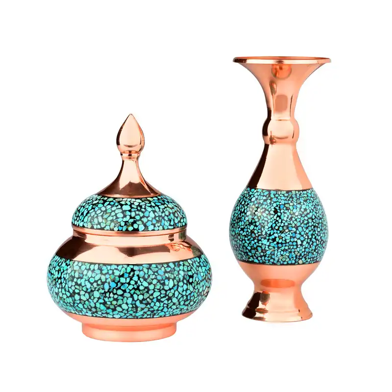 ست گلدان و قندان فیروزه کوبی کد 210