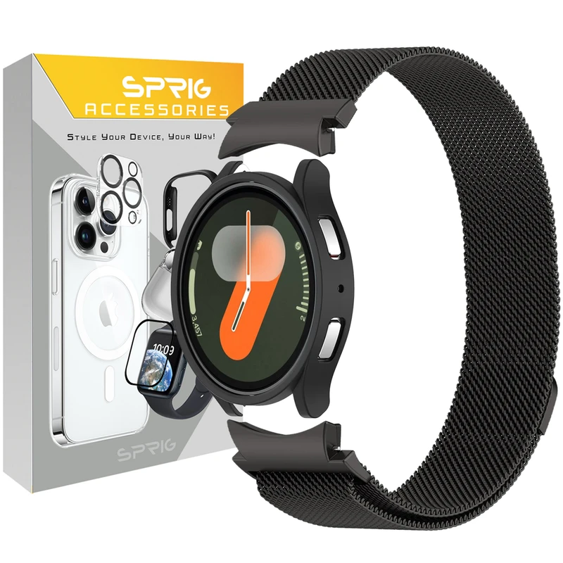بند اسپریگ مدل Milanese-Guard مناسب برای ساعت هوشمند سامسونگ Galaxy Watch 6 40mm به همراه کاور