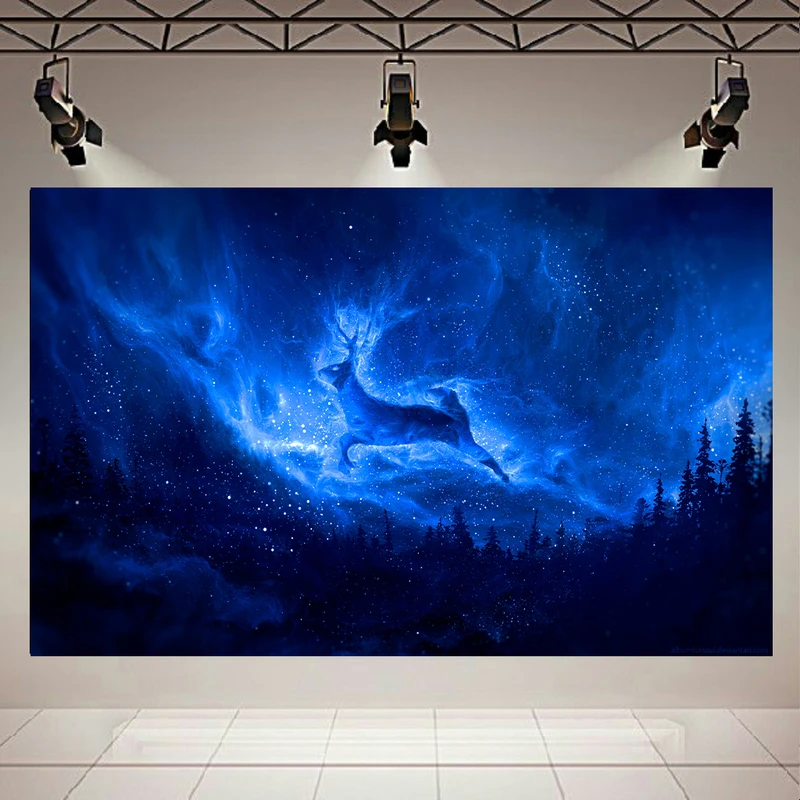 پوستر پارچه ای مدل چرم مخمل طرح کهکشان و ستارگان گوزن فانتزی کد AR3840