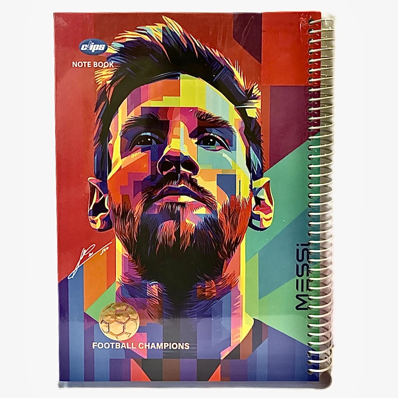 دفتر مشق 100 برگ کلیپس مدل جلد سخت فوتبالي طرح مسي