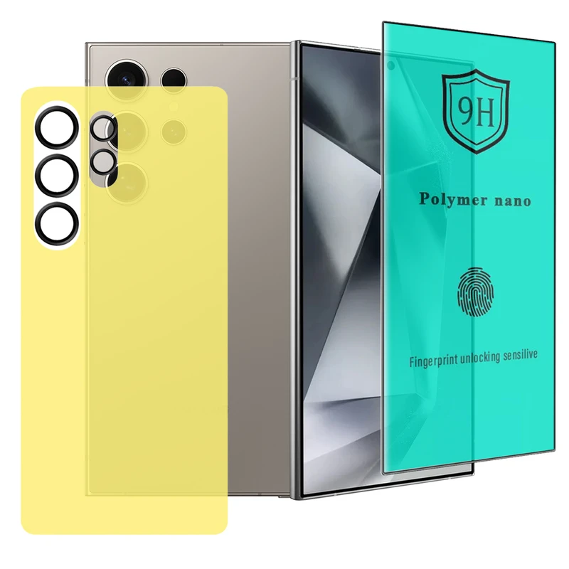 محافظ صفحه نمایش آکوآرا مدل NanoP-Back-Ring مناسب برای گوشی موبایل سامسونگ Galaxy S25 Ultra 5G به همراه محافظ پشت و محافظ لنز