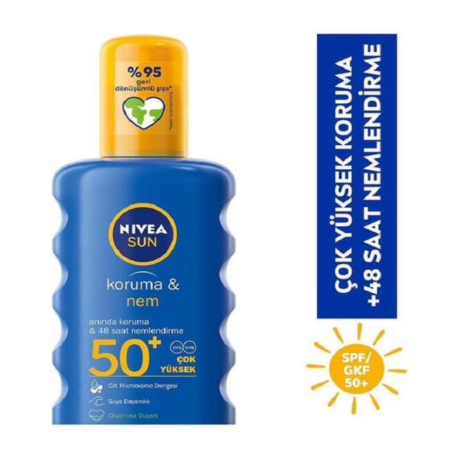 اسپری ضد آفتاب بدون رنگ نیوآ SPF 50 مدل Koruma ve Nem ‌مناسب انواع پوست حجم 50 میلی لیتر
