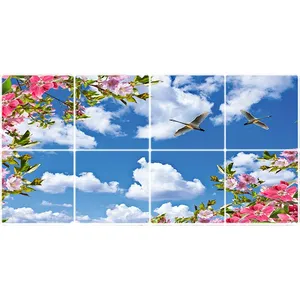 تایل سقفی آسمان مجازی طرح گلها و پرندگان کد ST 2461-8 سایز 60x60 سانتی متر مجموعه 8عددی