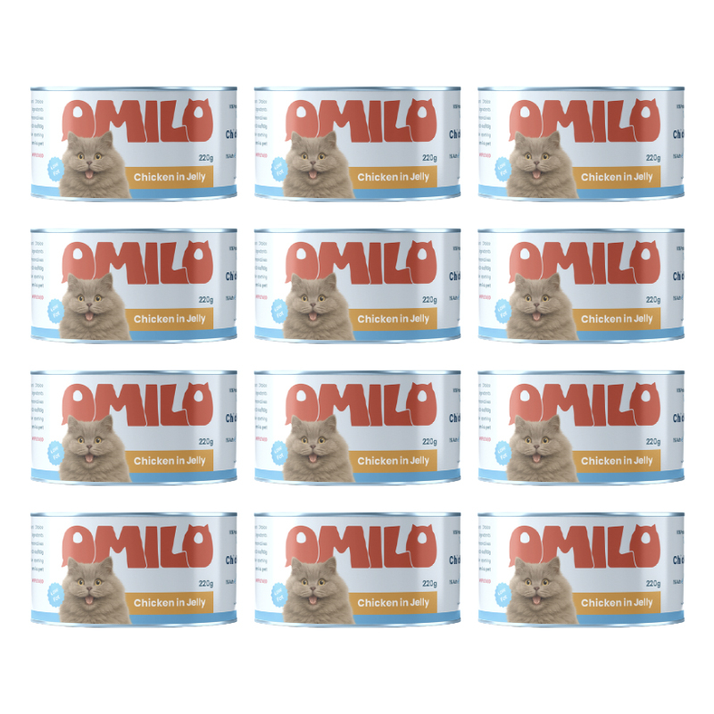 کنسرو غذای گربه بالغ اومیلو مدل پک نچرال در ژله طعم مرغ بسته 12 عددی