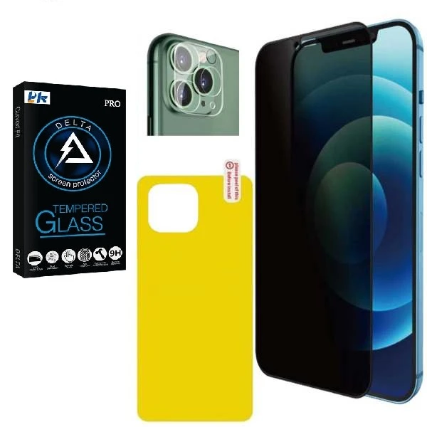 محافظ صفحه نمایش حریم شخصی پي كي مدل PRVC مناسب برای گوشی موبایل اپل Iphone 13 Pro به همراه محافظ پشت گوشی و محافظ لنز دوربین