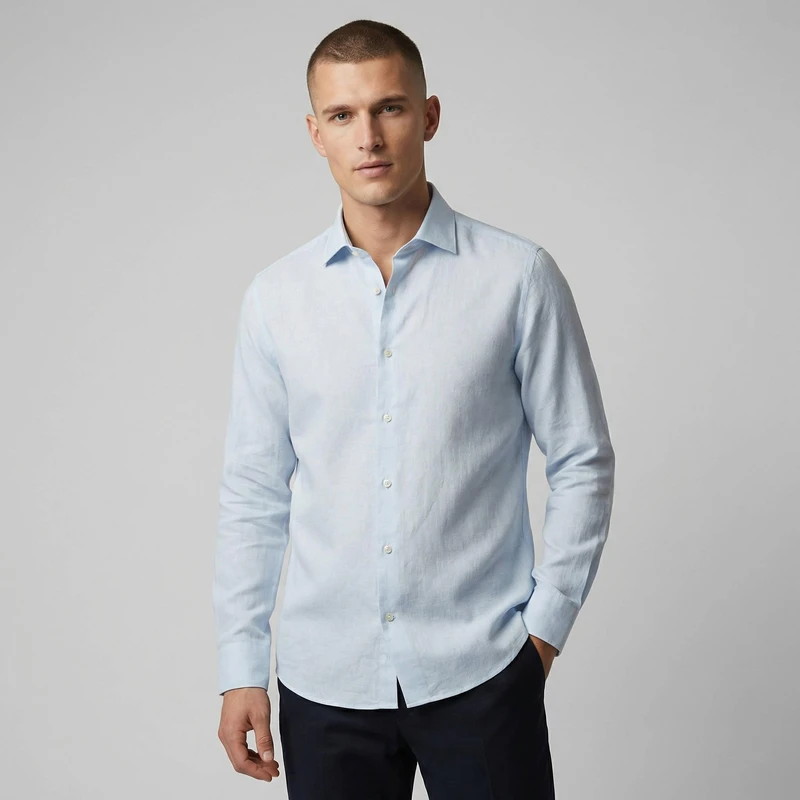 پیراهن آستین بلند یقه برگردان مردانه کروم مدل پیراهن لینن 2410161