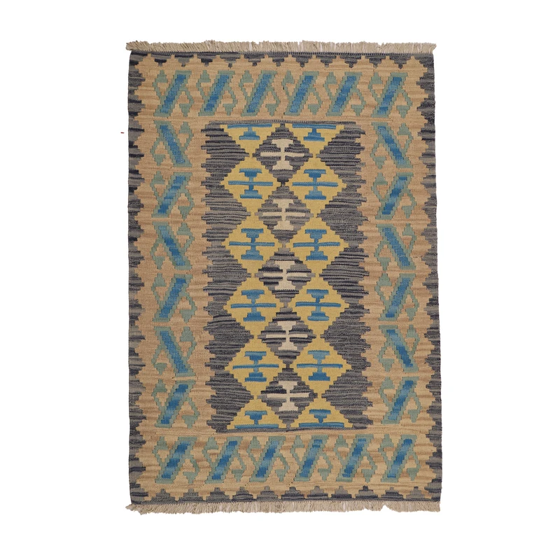 گلیم دستبافت دو متری مدل قشقایی کد 4040756 زمینه کرم