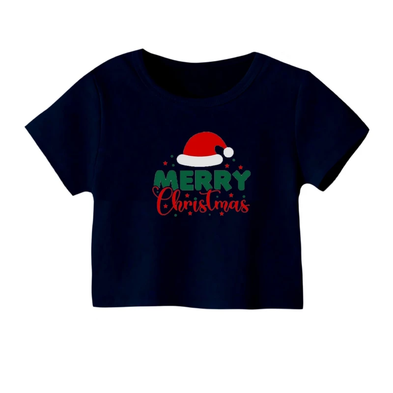 کراپ‌ تی‌شرت آستین کوتاه زنانه مدل نوشته کریسمس کد 25