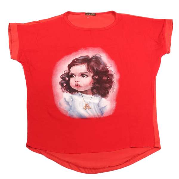 تی شرت آستین کوتاه دخترانه مدل نخی طرح بچه